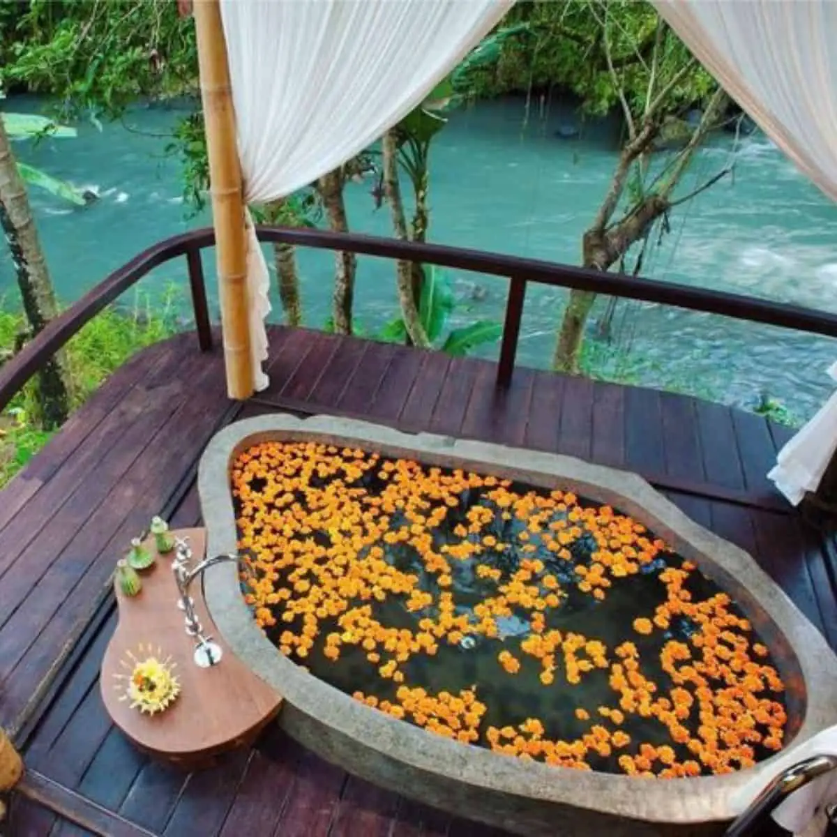 Best spa in ubud fivelements flower bath beside river