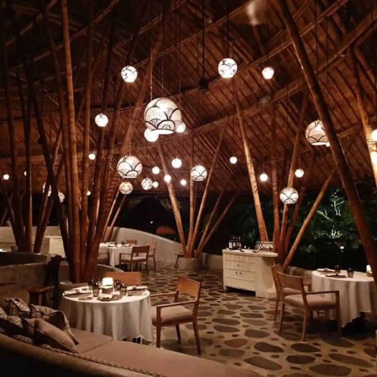 A beautiful night shot of an empty Kubu Restaurant