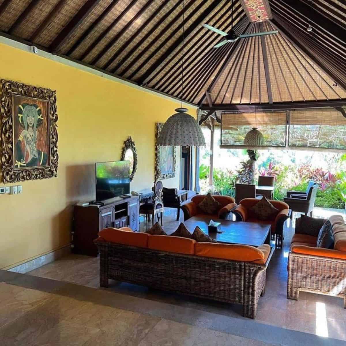The welcoming and beautifully designed lounge area of Bidadari Private Villas best places to stay in Ubud