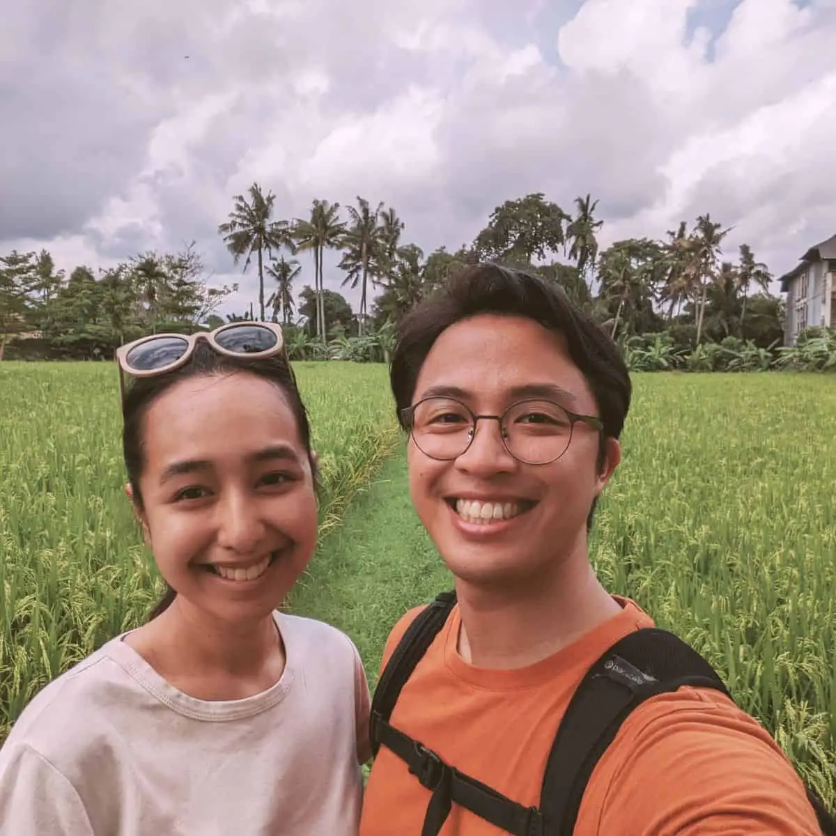 Victoria and Ruiz at rice paddy field in Central Ubud