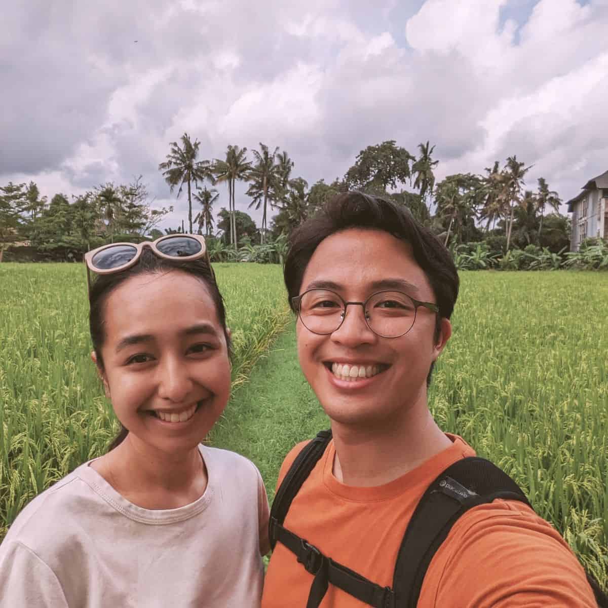 Victoria and Ruiz at rice paddy field in Central Ubud