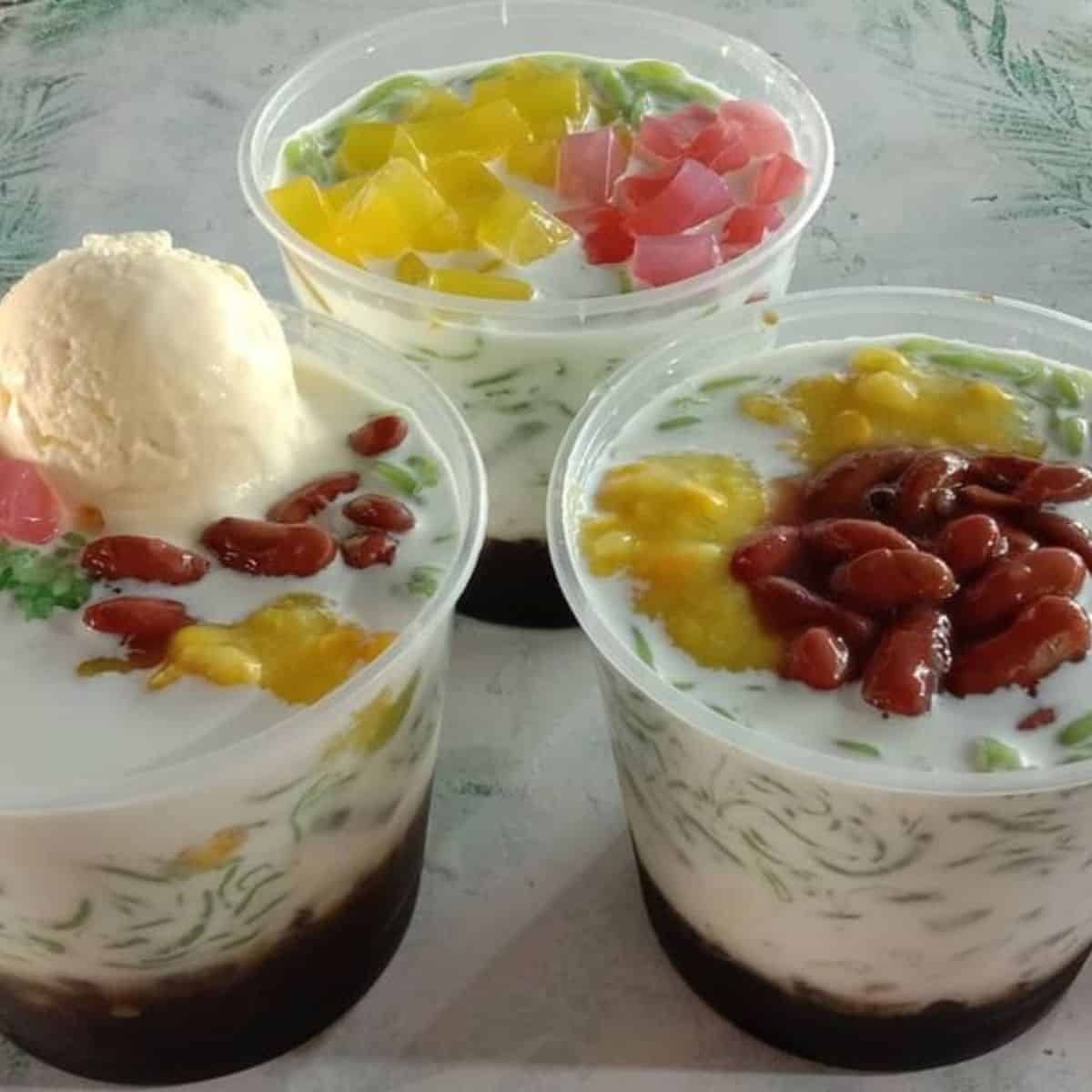 Three different versions of Malaysian delectable dessert from Casa Prima placed in circular plastic cups