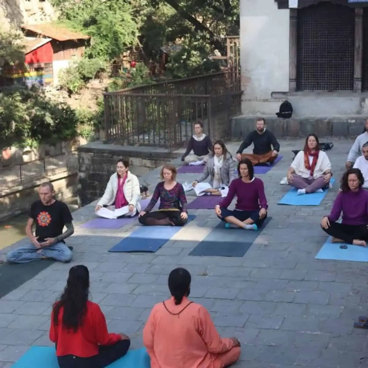 Outdoor yoga meditation in Shanti Yoga Ashram