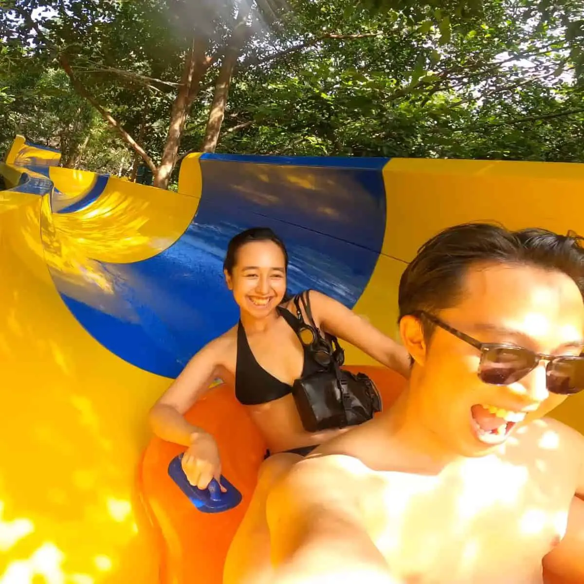 Victoria and Ruiz in worlds longest tube water slide in Escape Penang itinerary