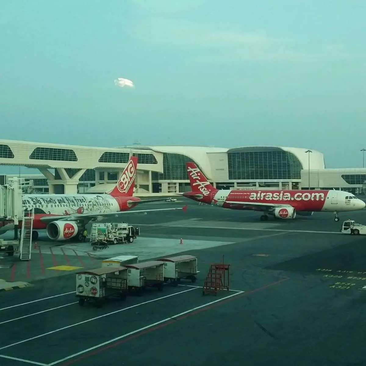 The vast KL Airport with AirAsia planes
