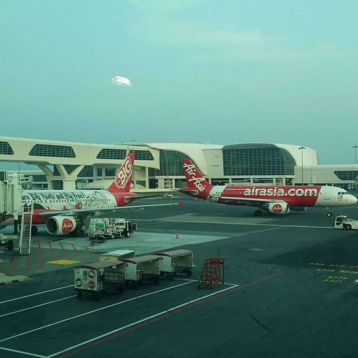 The vast KL Airport with AirAsia planes