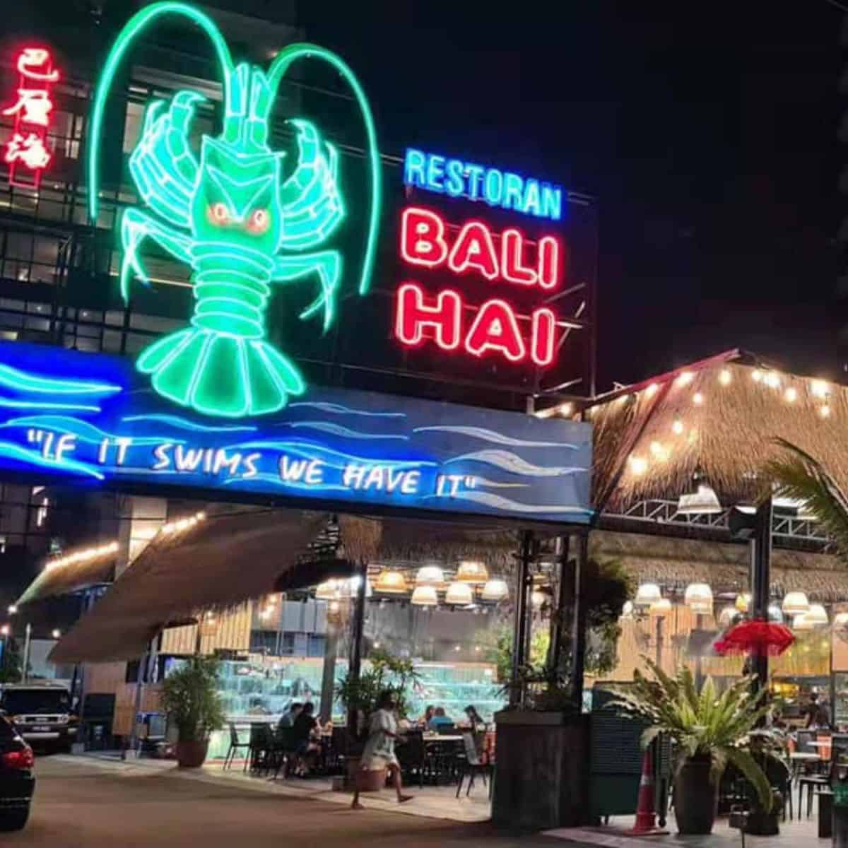Bali Hali Seafood Market in Penang with beautiful night lights