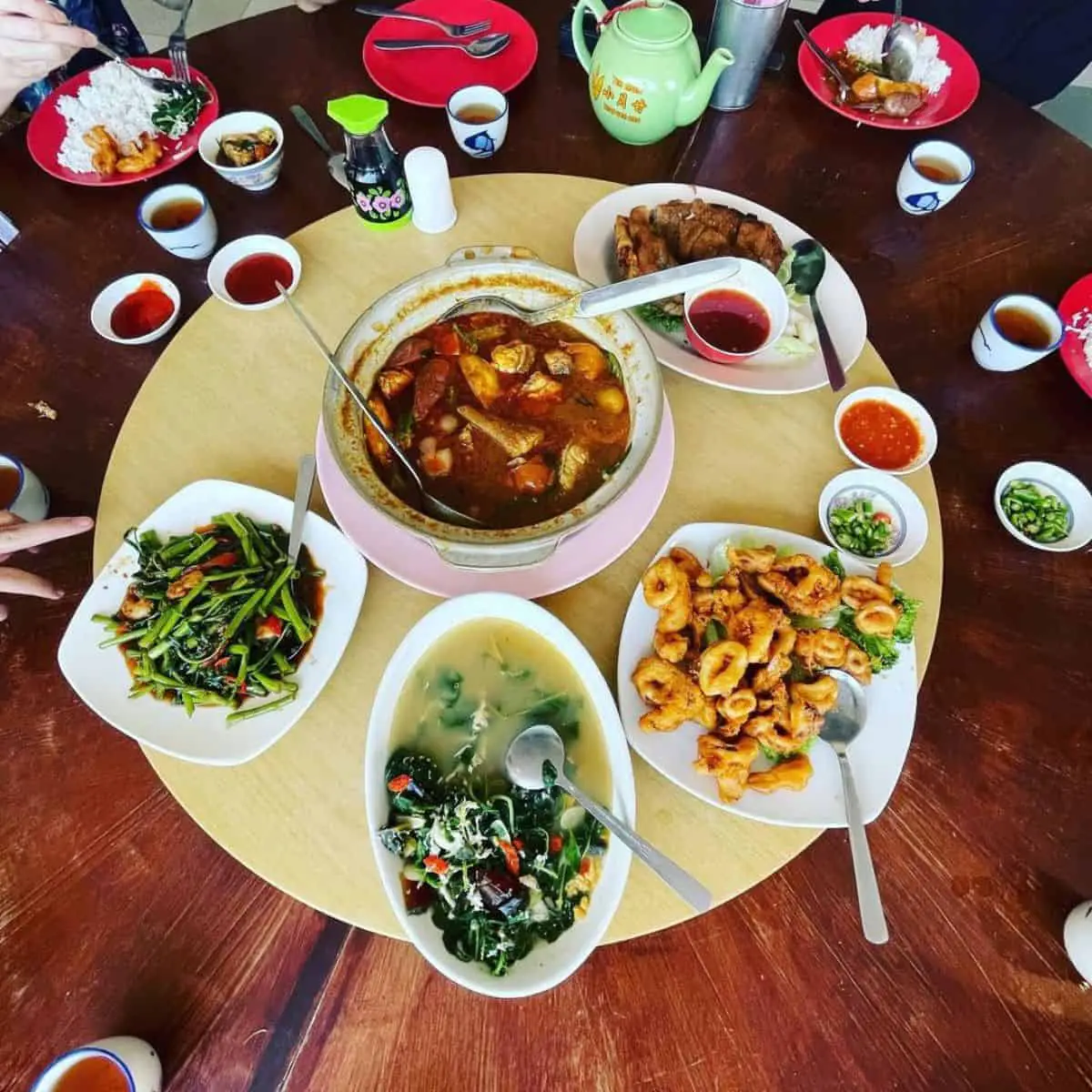 Different Penang Chai Seafood dishes on the table