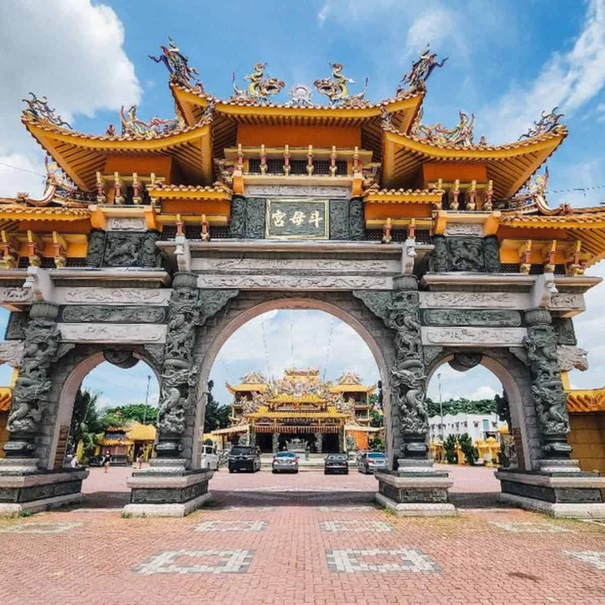 Gigantic entrance gate of Nine Emperor Gods Temple in Penang with intricate designs