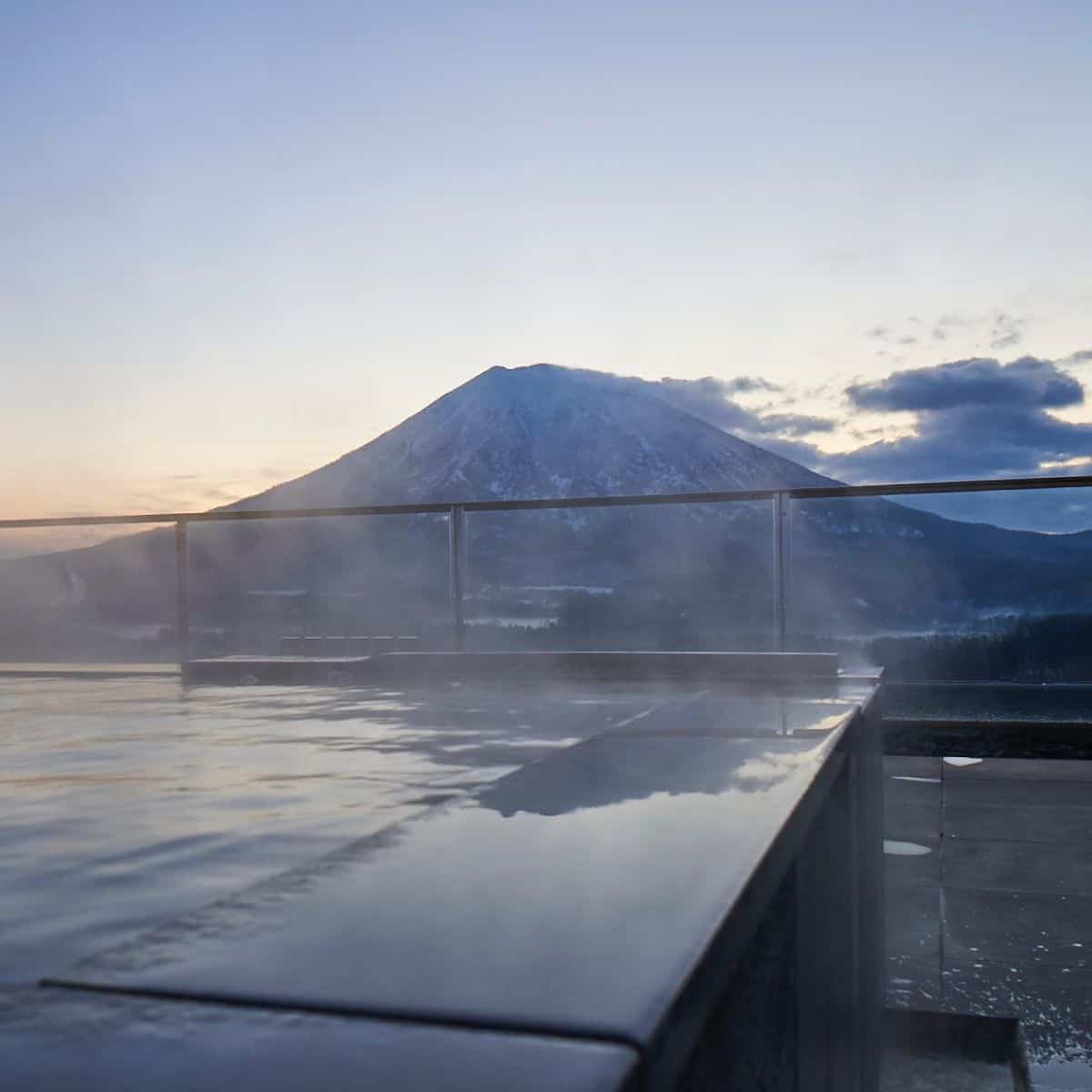 Outdoor bath with a beautiful mountain view