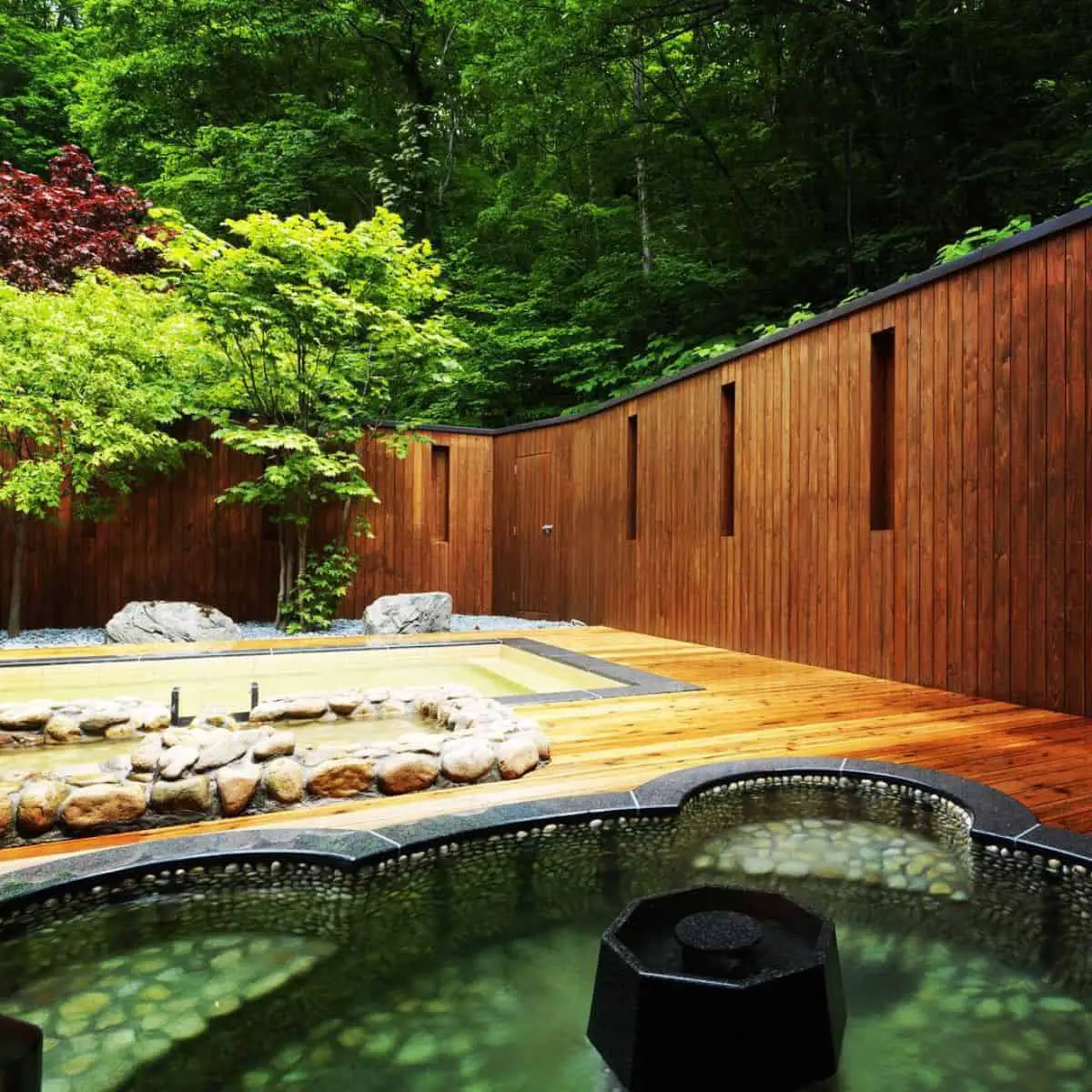Outdoor bath with a natural forest view