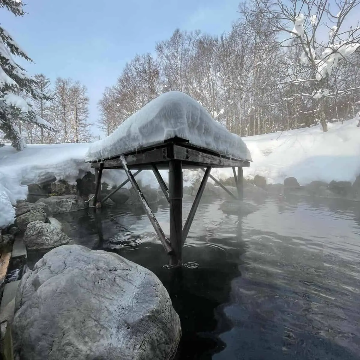 Natural hot spring in a snow covered area