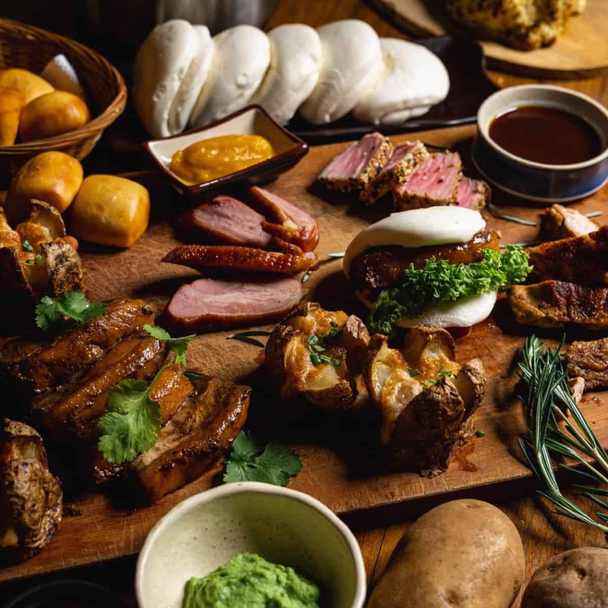 AMaze mouthwatering food offering on a wooden tray