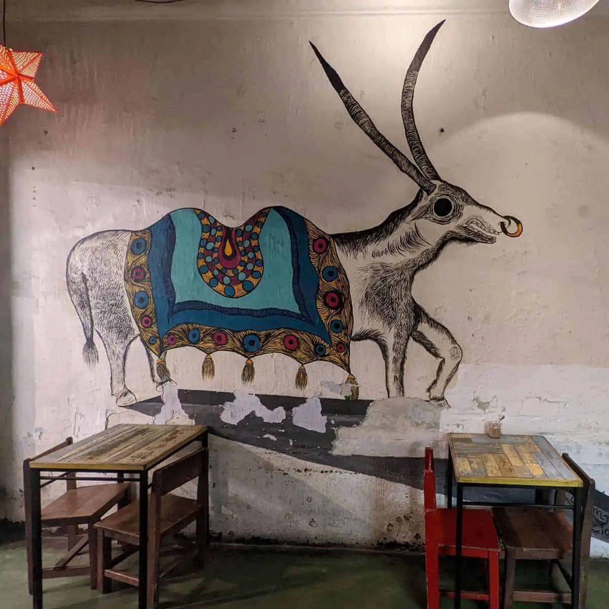Antelope black and white mural Mugshot Cafe